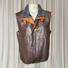 Vintage Style Faux Leather Vest - Brown Sleeveless Jacket with Faux Fur Collar L - Image 2