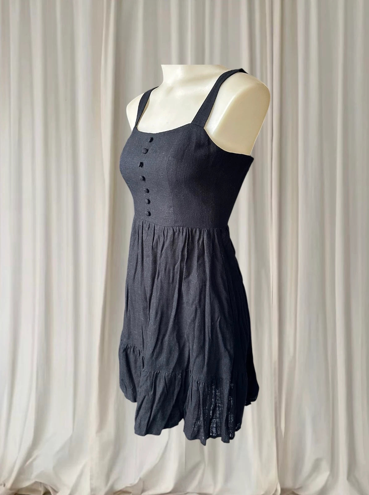 Linen Blend Mini Dress - Dotti Button Front Empire Waist XS - Image 3