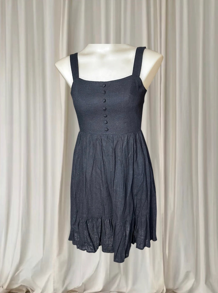 Linen Blend Mini Dress - Dotti Button Front Empire Waist XS - Image 1