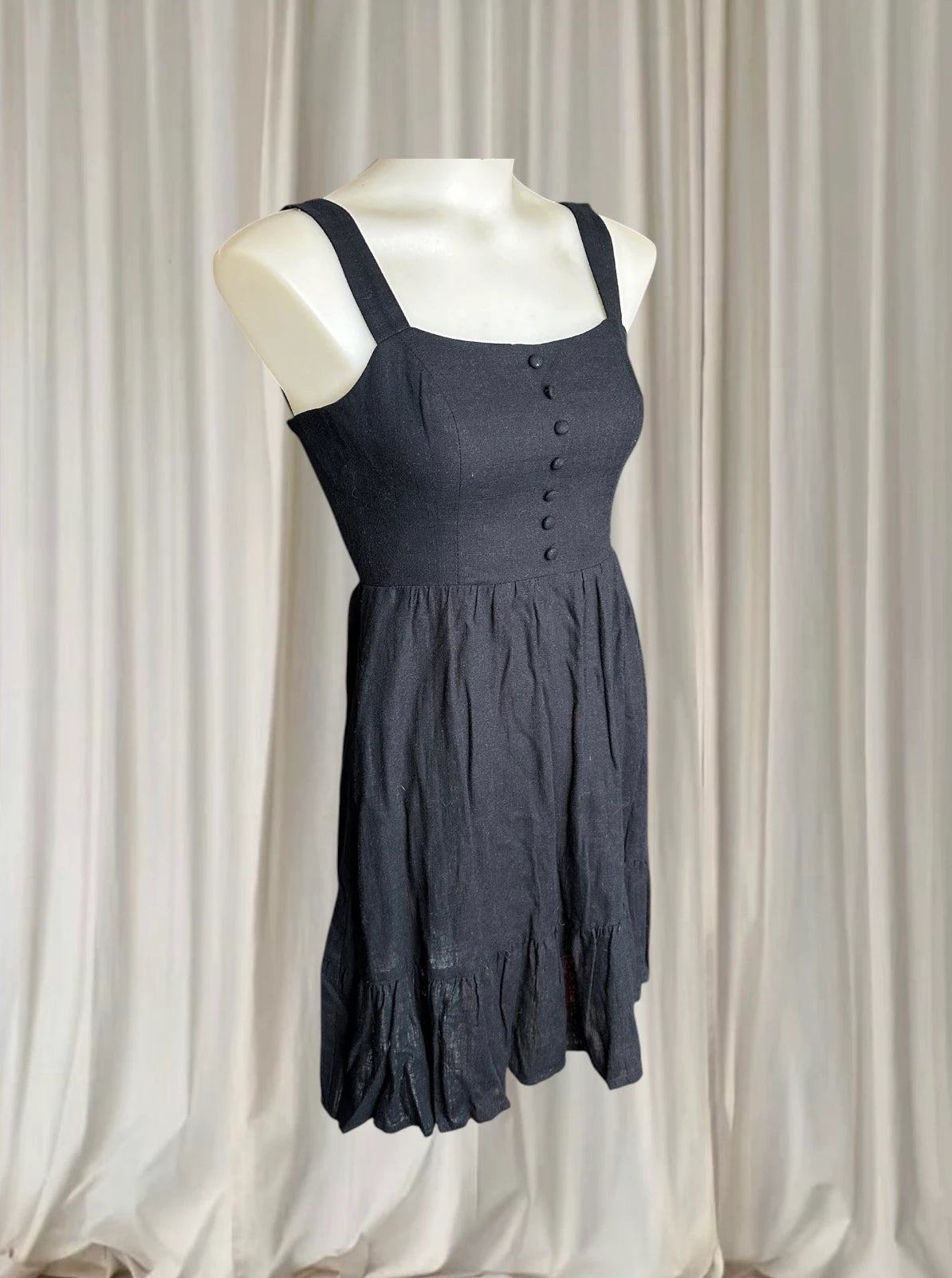 Linen Blend Mini Dress - Dotti Button Front Empire Waist XS - Image 2