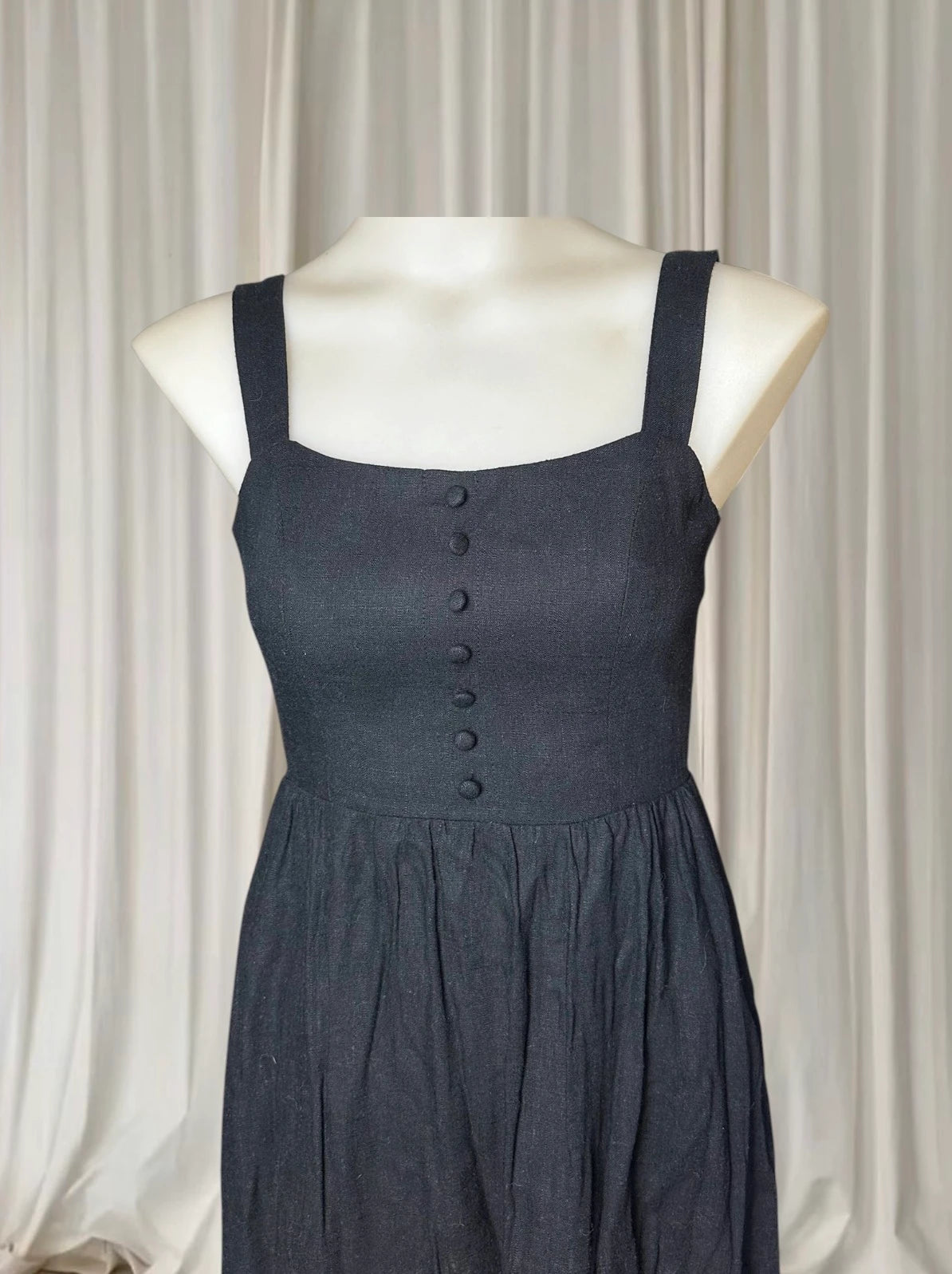 Linen Blend Mini Dress - Dotti Button Front Empire Waist XS - Image 4
