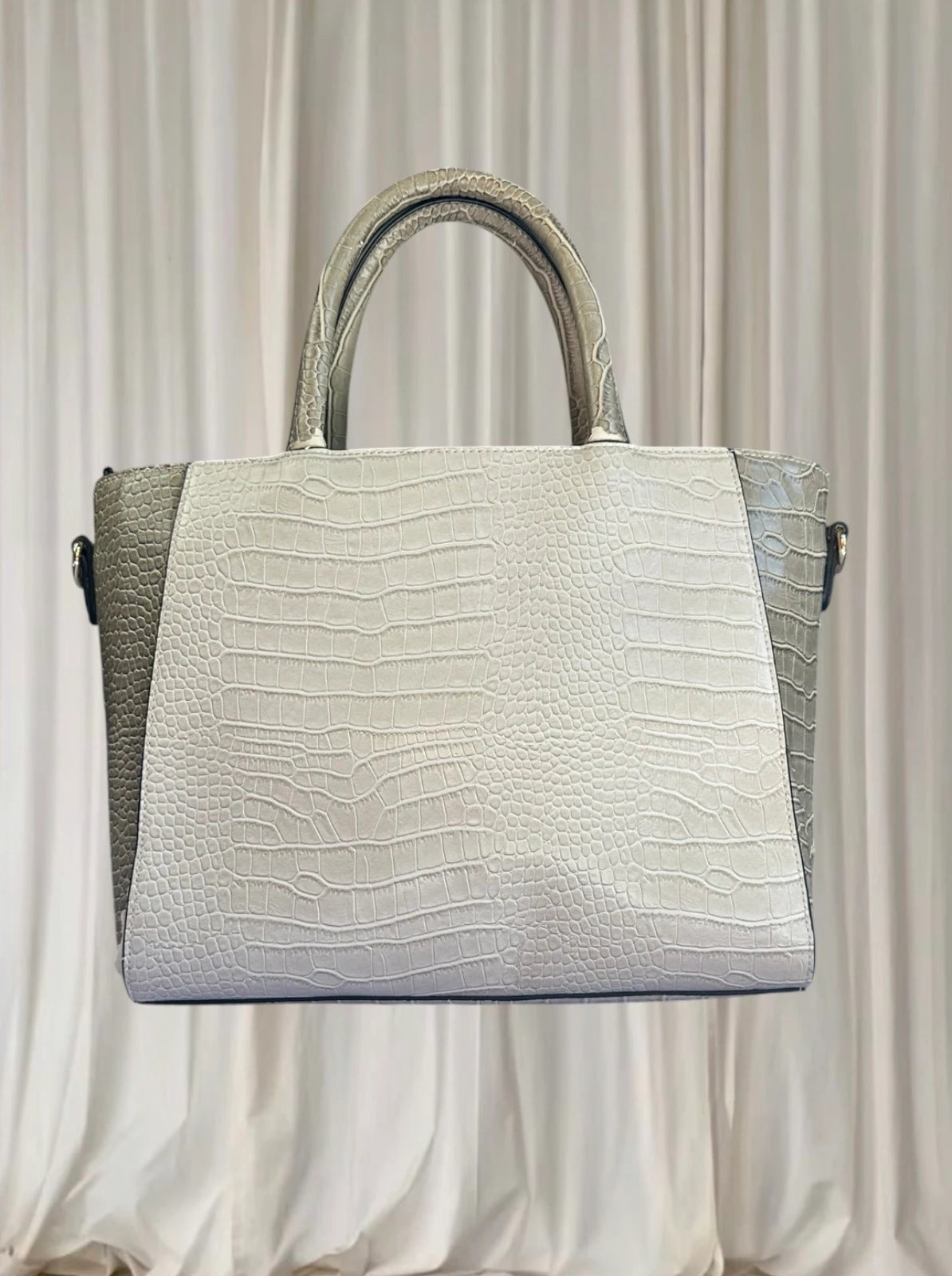 VALENTINO Handbags Y2K Crocodile-Effect Handbag - Elegant Beige Carryall - Image 3
