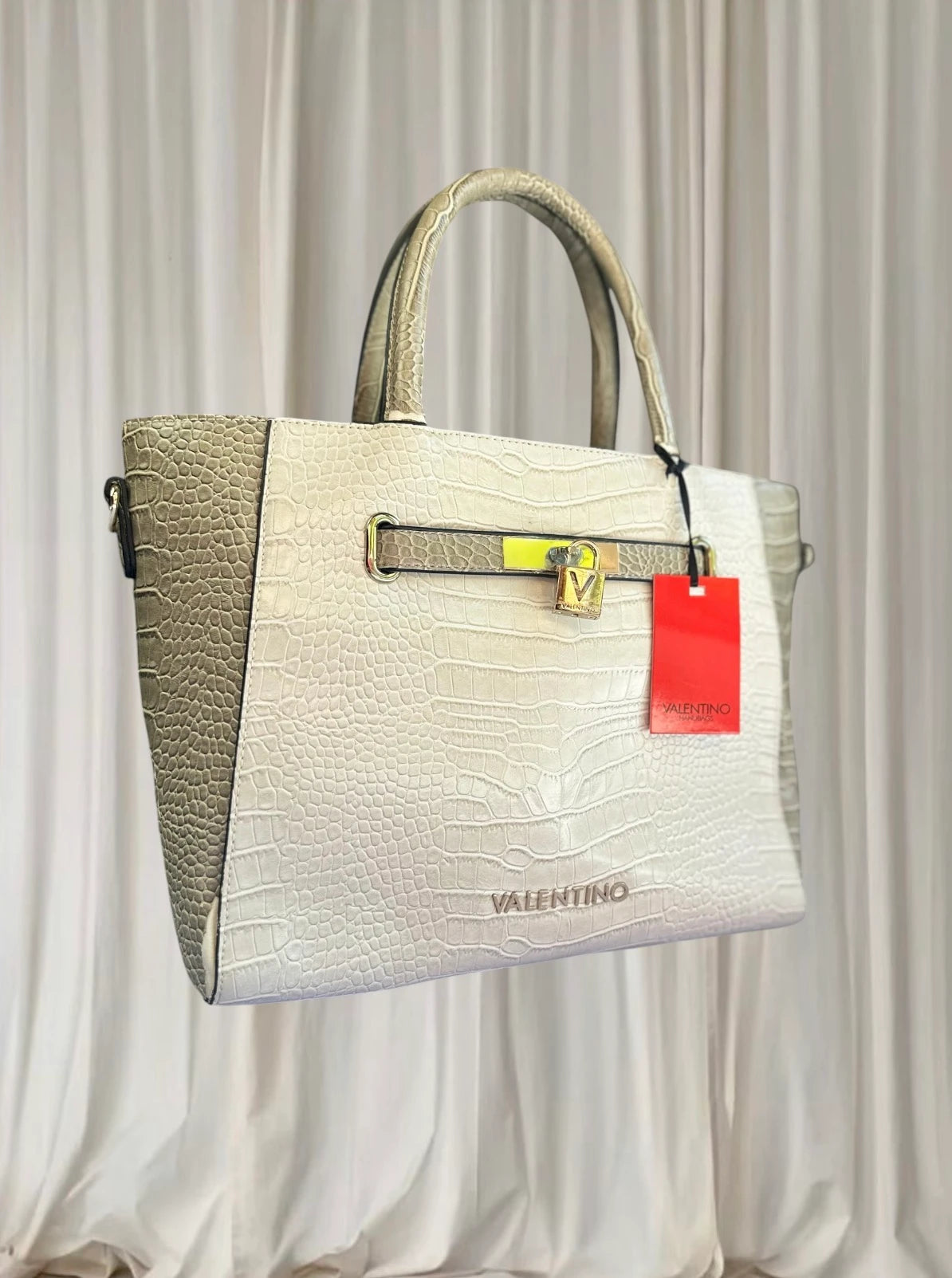 VALENTINO Handbags Y2K Crocodile-Effect Handbag - Elegant Beige Carryall - Image 2
