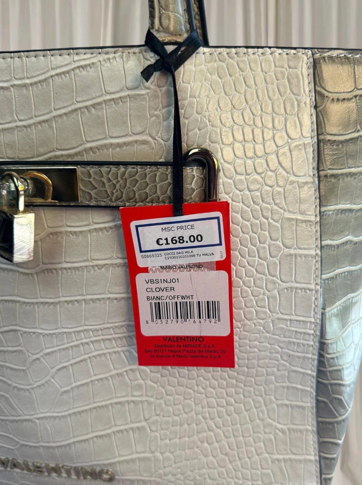 VALENTINO Handbags Y2K Crocodile-Effect Handbag - Elegant Beige Carryall - Image 4