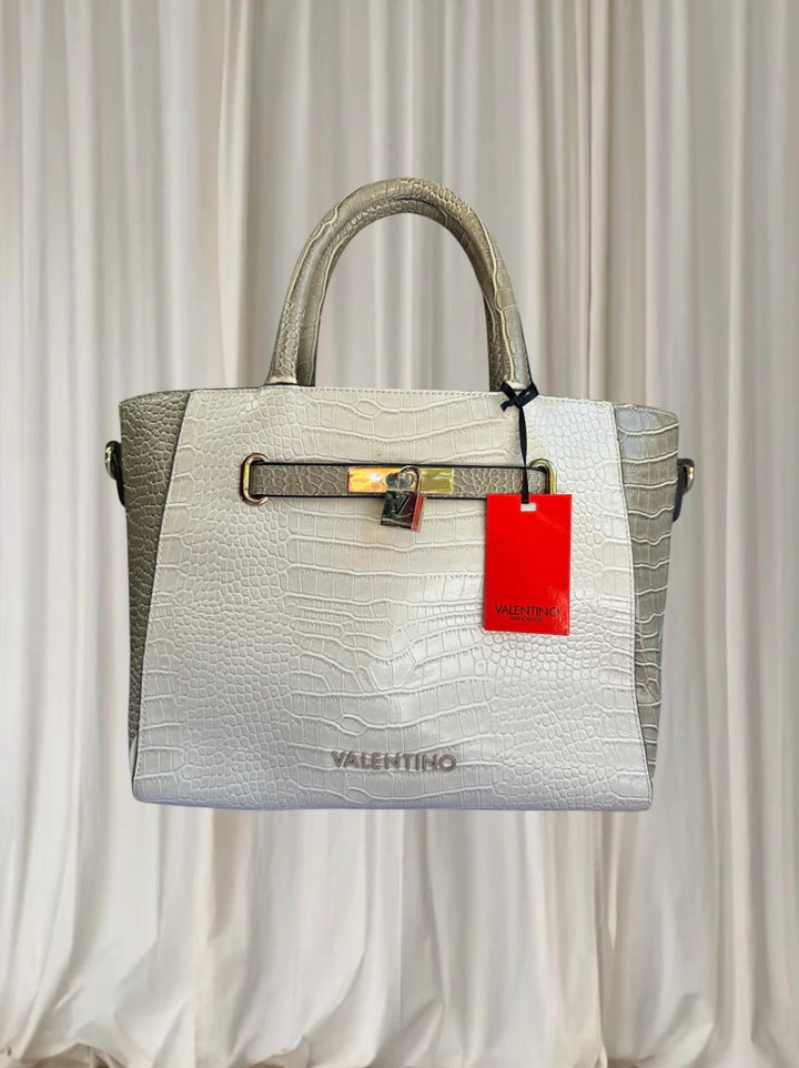 VALENTINO Handbags Y2K Crocodile-Effect Handbag - Elegant Beige Carryall - Image 1