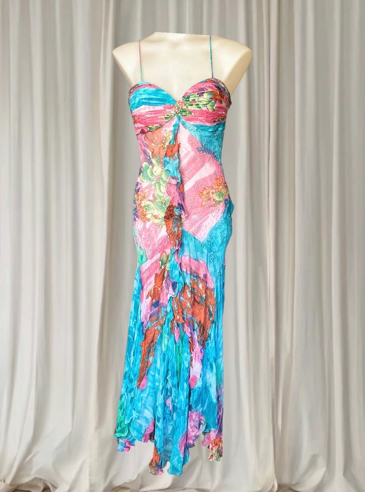 Diane Freis Vintage Silk Hand Beaded Floral Fairy Maxi Dress Size Small - Image 1