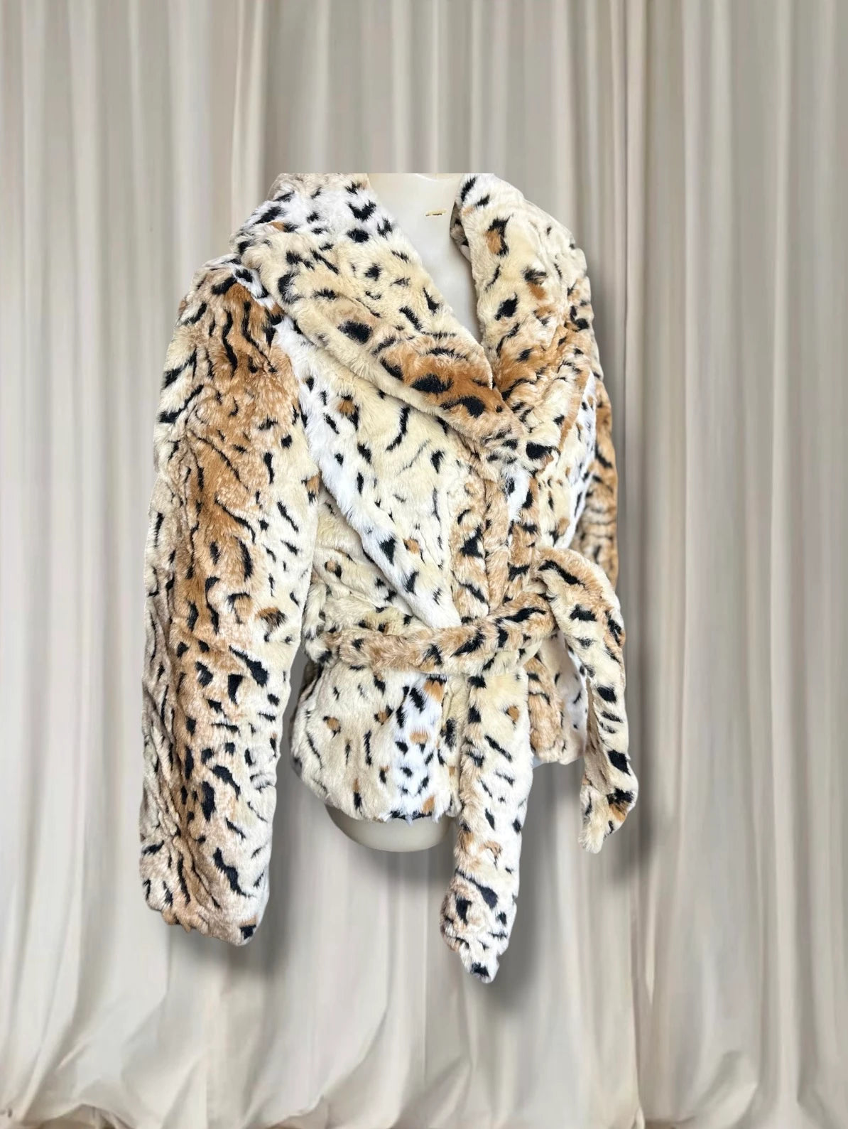 Vintage 2000s Faux Fur Leopard Print Belted Jacket Size Small - Image 2