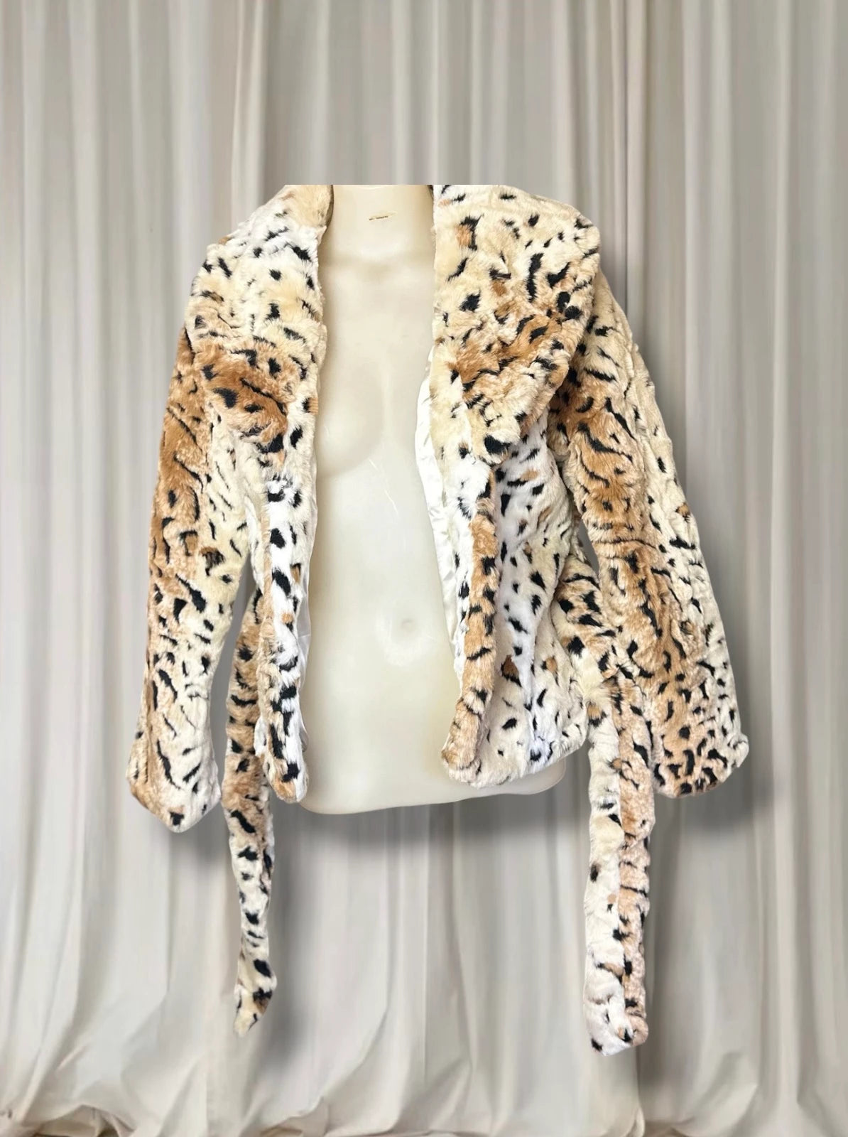 Vintage 2000s Faux Fur Leopard Print Belted Jacket Size Small - Image 4