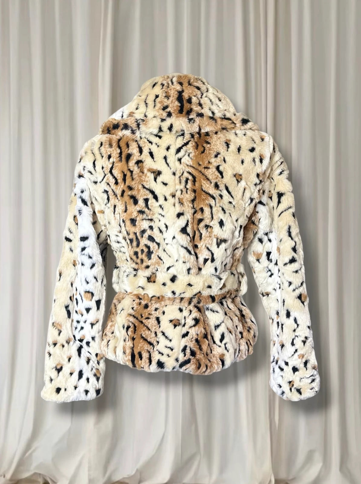 Vintage 2000s Faux Fur Leopard Print Belted Jacket Size Small - Image 5