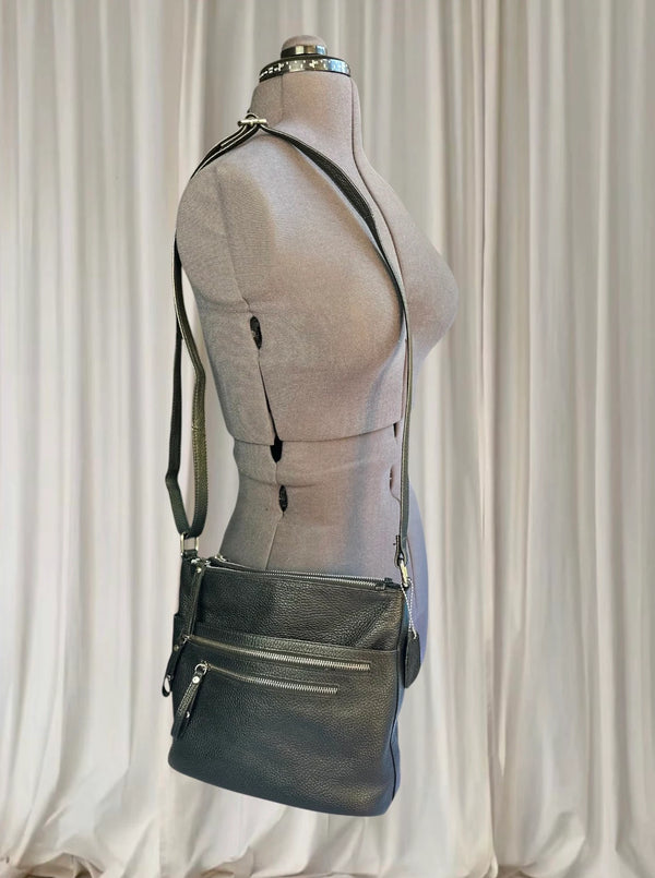 Genuine Leather Zip Crossbody Bag - Versatile Black Everyday Accessory - Image 1