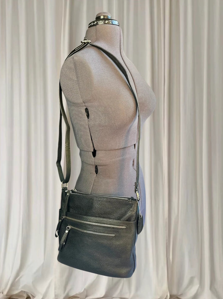 Genuine Leather Zip Crossbody Bag - Versatile Black Everyday Accessory - Image 1