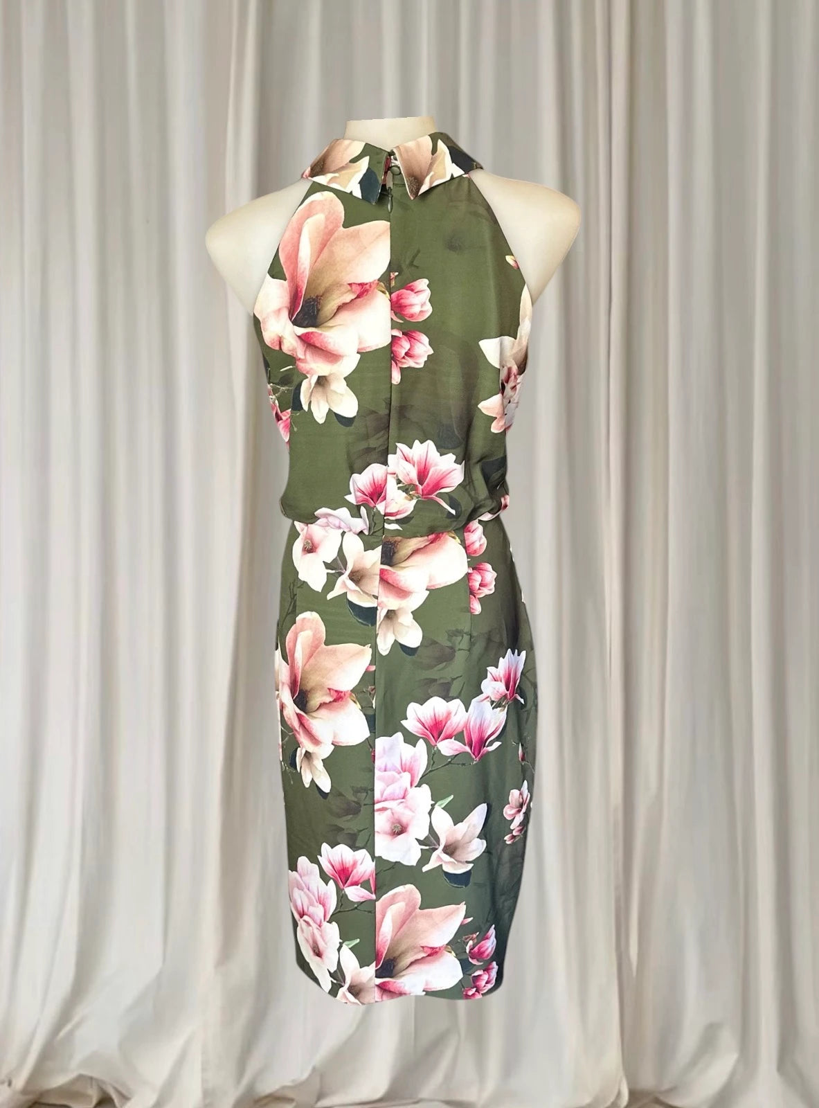 Jayson Brunsdon Floral Halter Neck Dress - Olive Green Magnolia Print M - Image 5