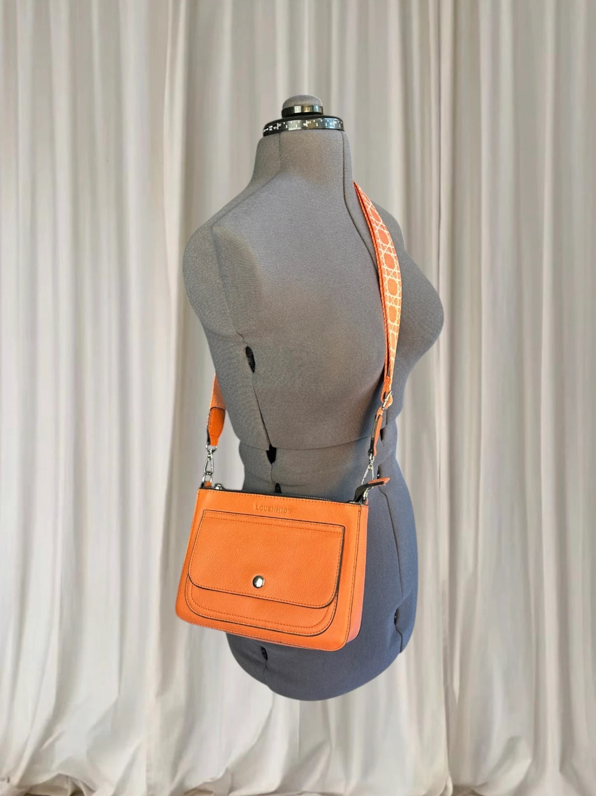 Louenhide Crossbody Bag - Stylish Patterned Strap in Vibrant Orange - Image 1
