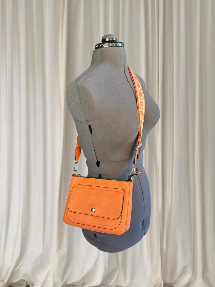 Louenhide Crossbody Bag - Stylish Patterned Strap in Vibrant Orange - Image 1