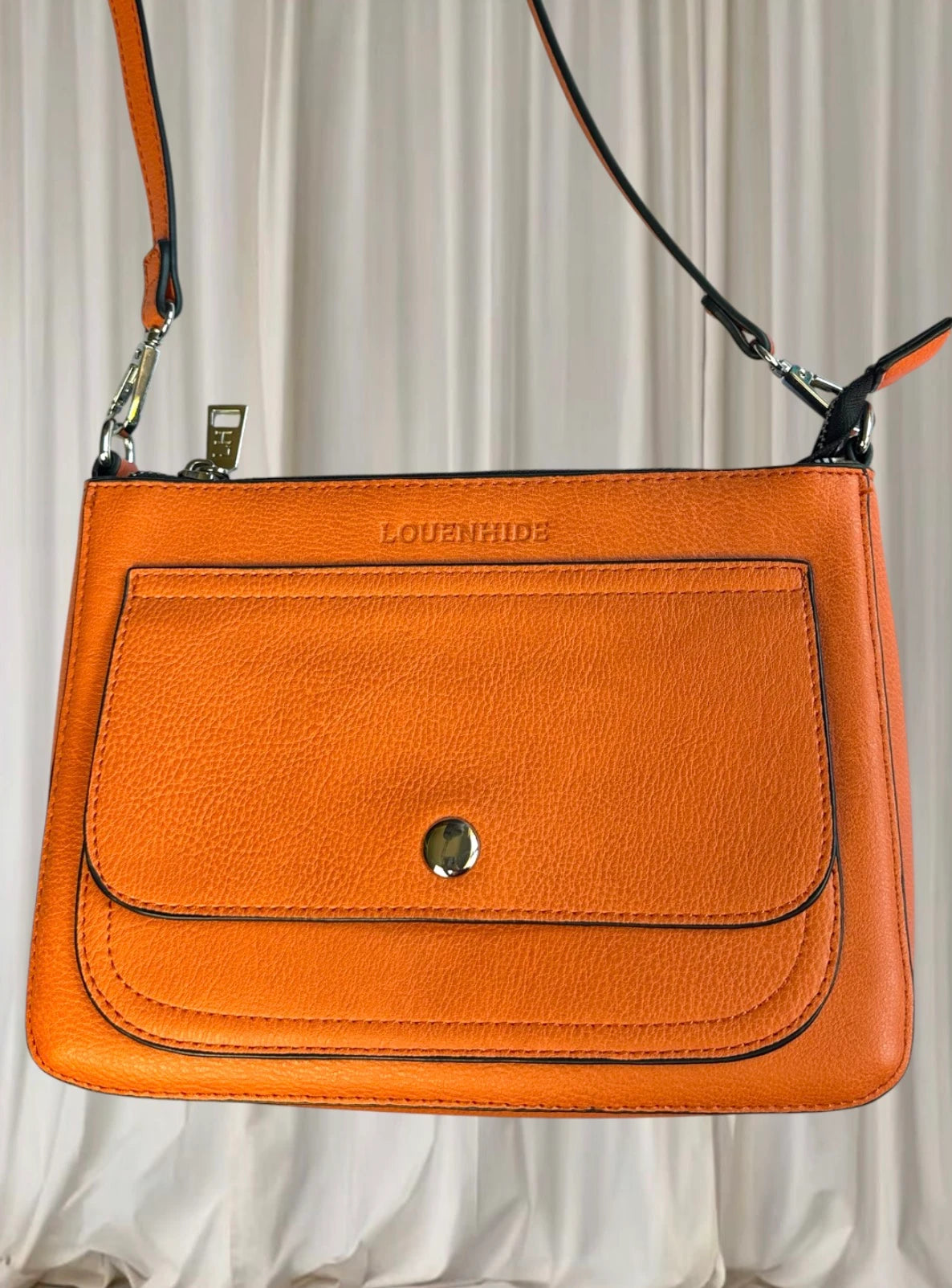 Louenhide Crossbody Bag - Stylish Patterned Strap in Vibrant Orange - Image 4