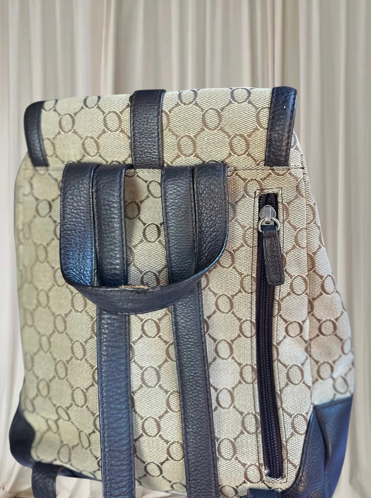 Oroton Rare Vintage Monogram Backpack - Beige And Brown Luxury Accessory - Image 6