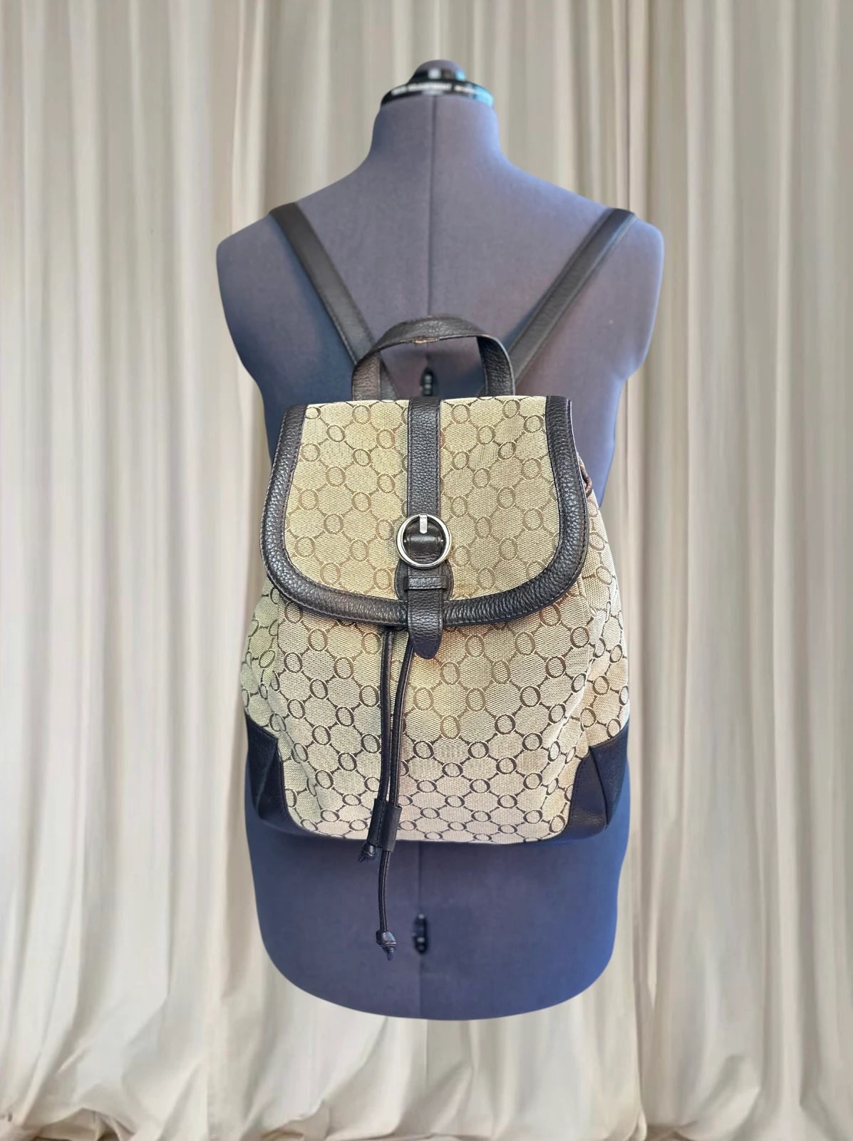 Oroton Rare Vintage Monogram Backpack - Beige And Brown Luxury Accessory - Image 2