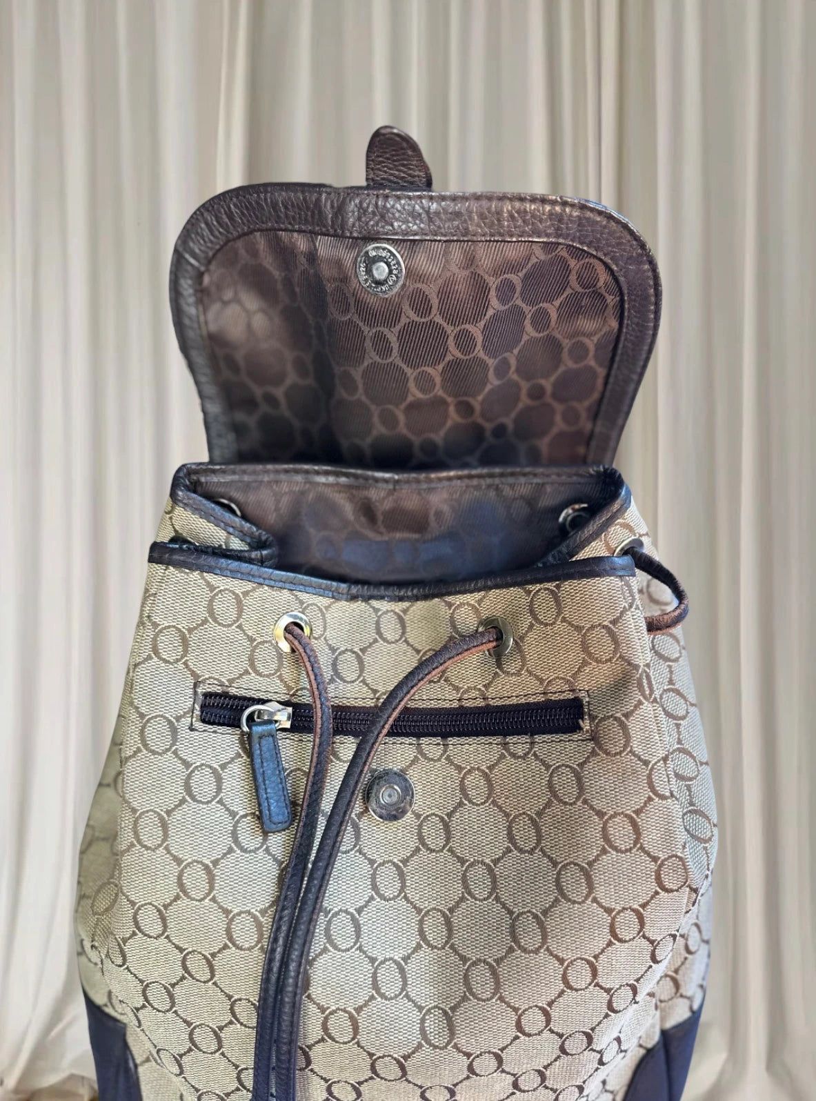Oroton Rare Vintage Monogram Backpack - Beige And Brown Luxury Accessory - Image 3
