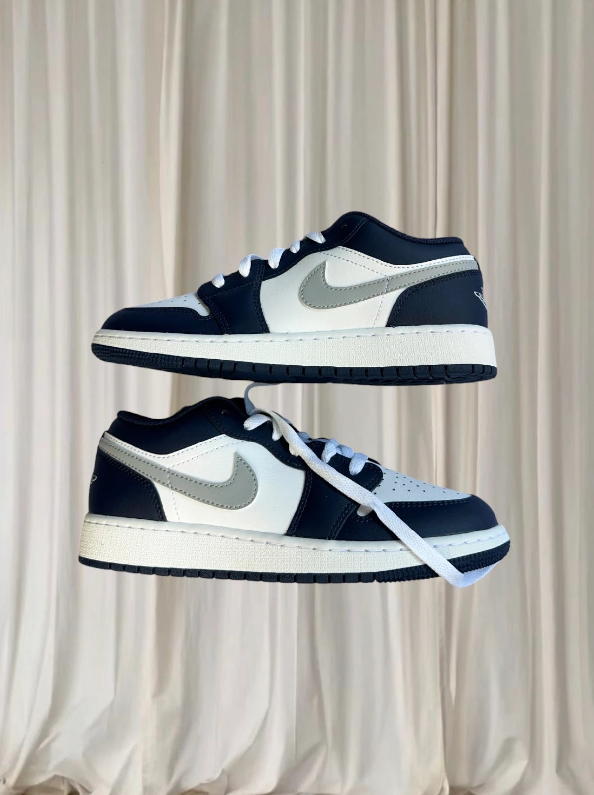 Nike Air Jordan 1 Low Sneakers - Midnight Navy and Grey US 5Y NEW - Image 2