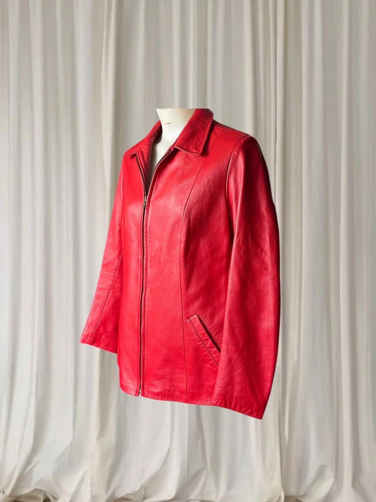 Perruzi Italian Vintage Leather Jacket -Red Women's Classic Zip-Up M - Image 4