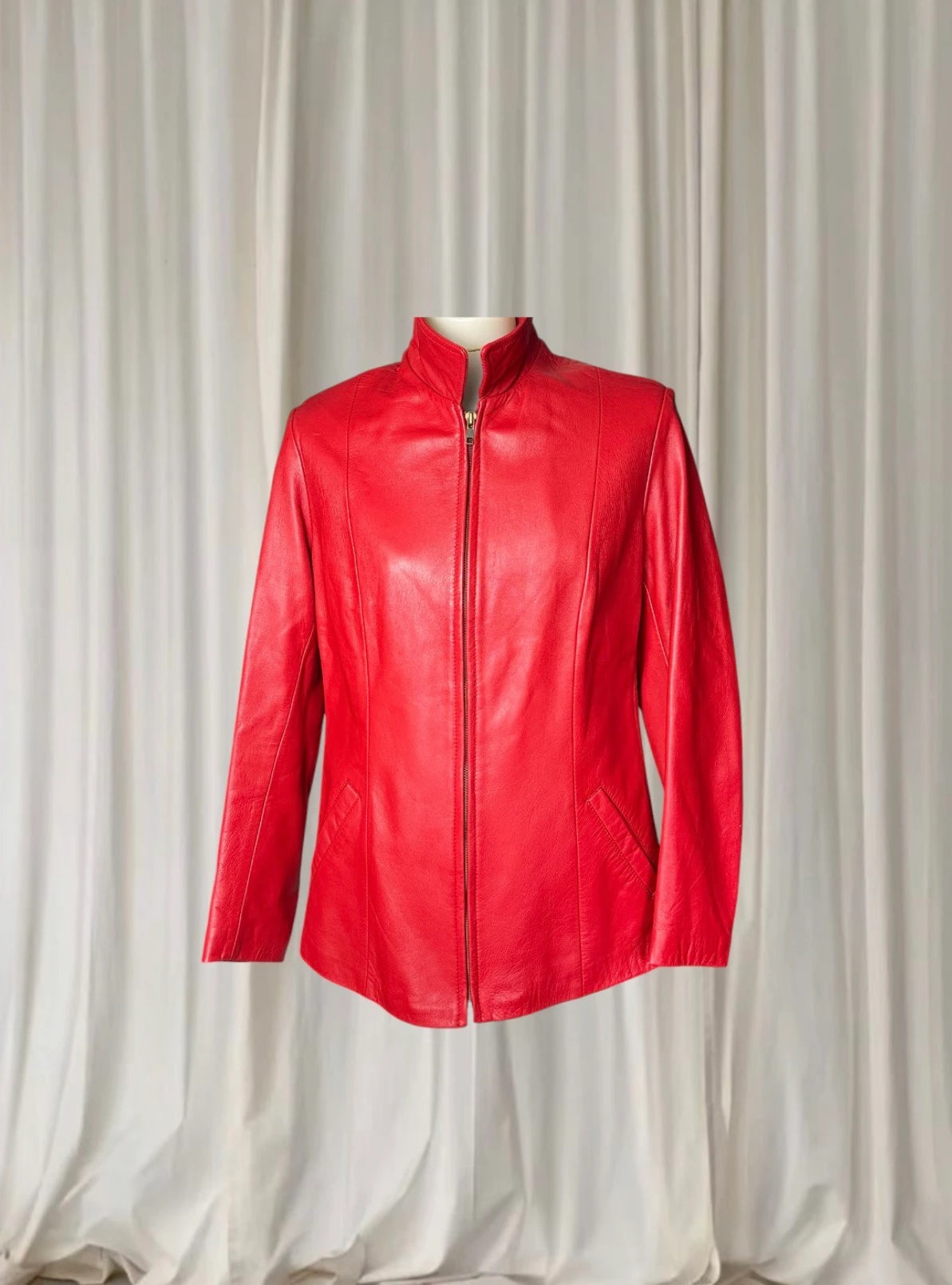 Perruzi Italian Vintage Leather Jacket -Red Women's Classic Zip-Up M - Image 3