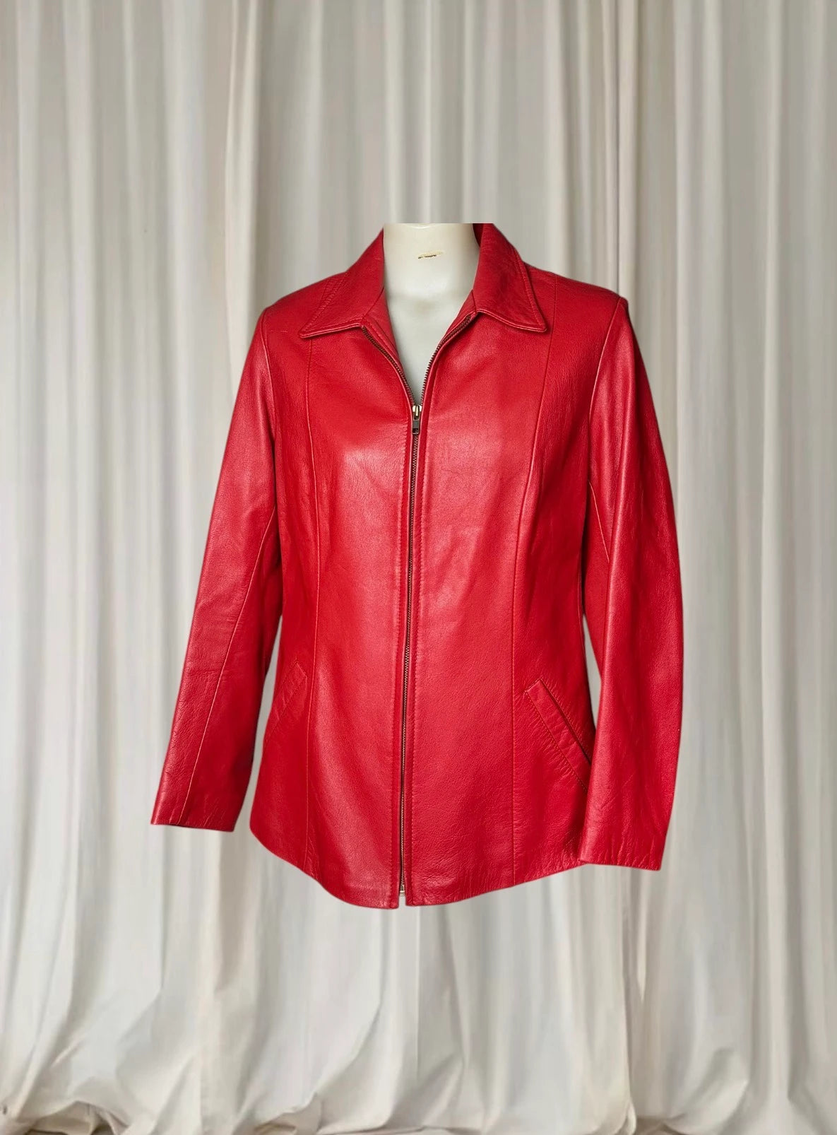 Perruzi Italian Vintage Leather Jacket -Red Women's Classic Zip-Up M - Image 1
