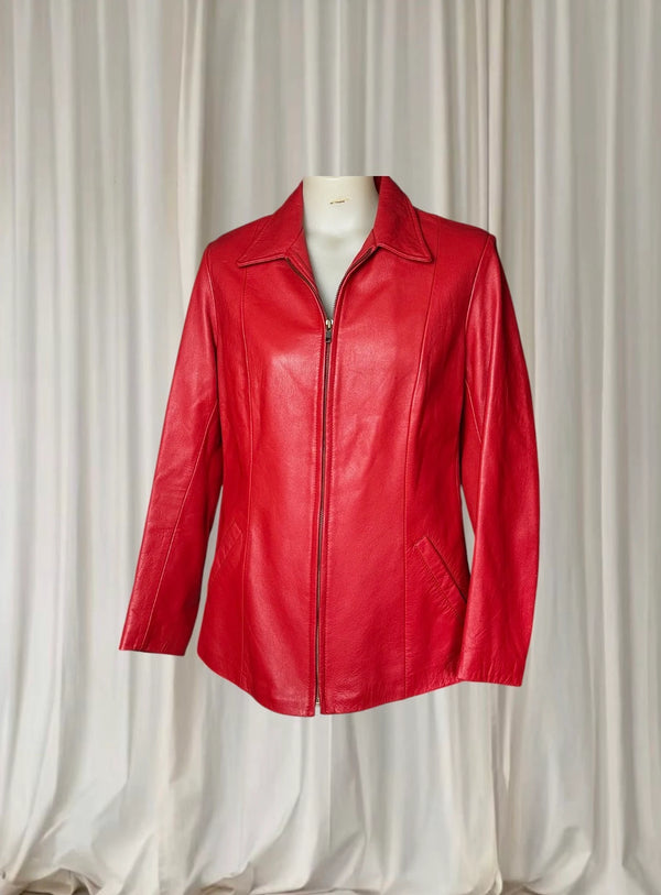 Perruzi Italian Vintage Leather Jacket -Red Women's Classic Zip-Up M - Image 1
