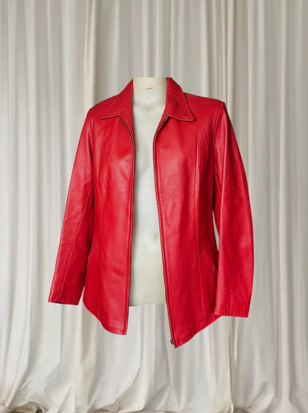 Perruzi Italian Vintage Leather Jacket -Red Women's Classic Zip-Up M - Image 2