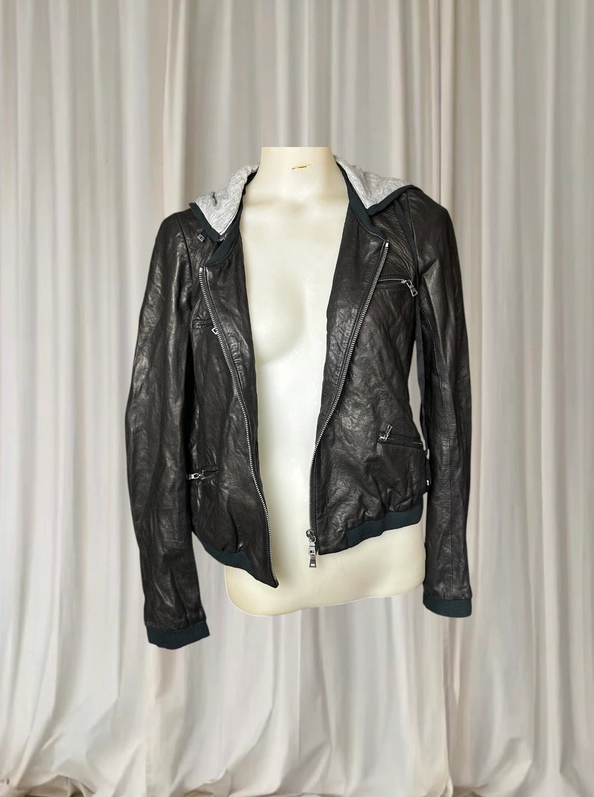 Diane Von Furstenberg Designer Black Leather Jacket Size S - Image 1