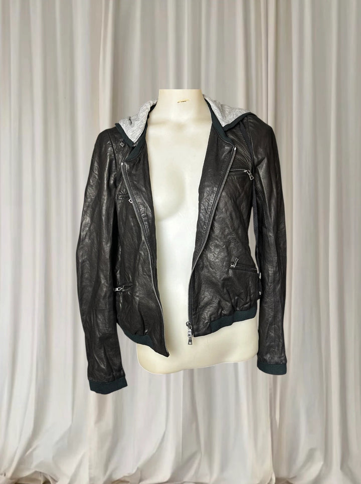 Diane Von Furstenberg Designer Black Leather Jacket Size S - Image 1