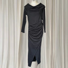Carolina Lifestyle Megan Dress - Black Cowl Neck Ruched Midi Dress S/M - Image 1