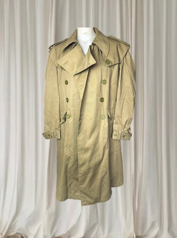 Vintage Spanish Army Military Trench Coat - Double-Breasted Olive Drab L - Image 1