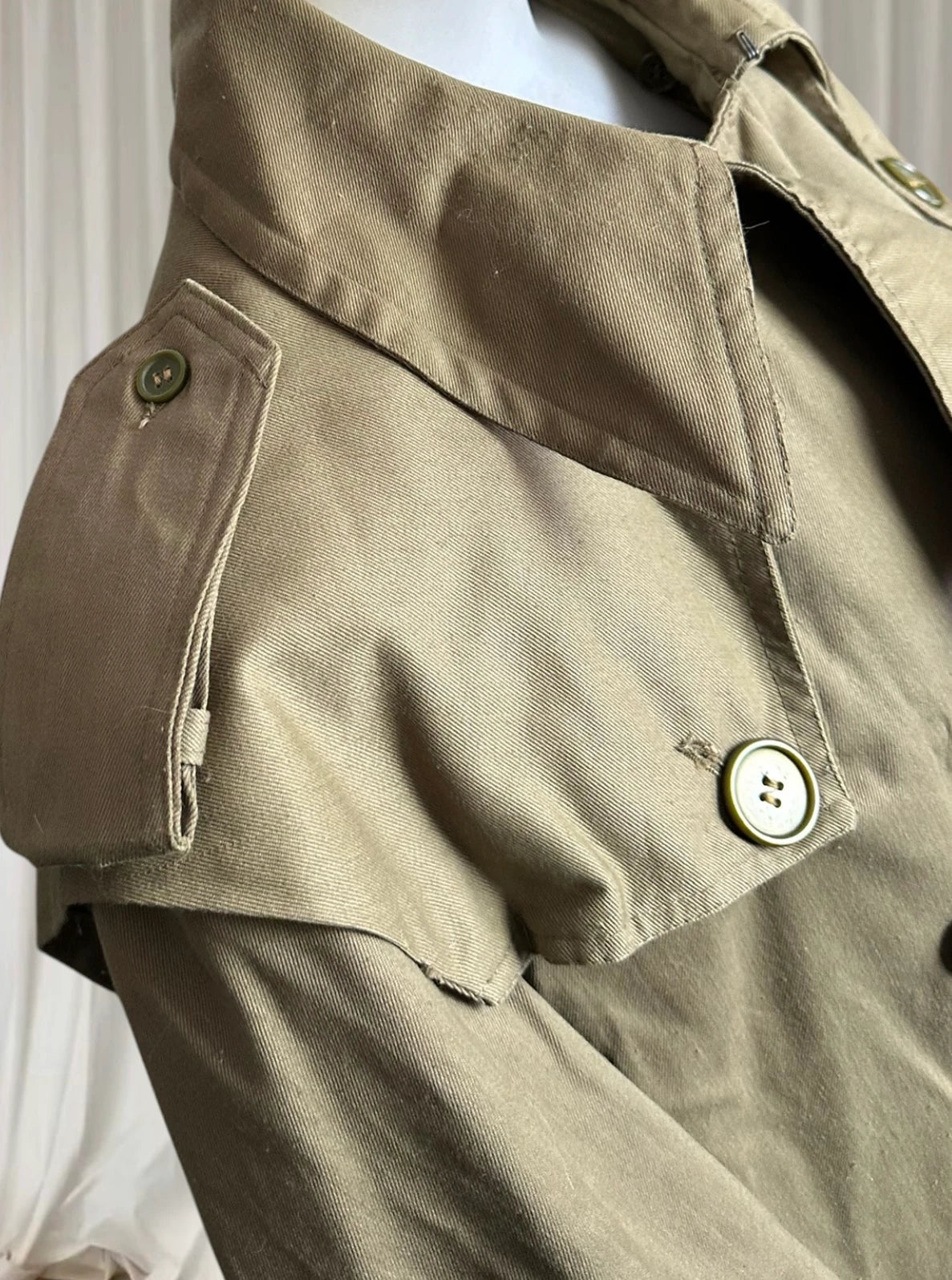 Vintage Spanish Army Military Trench Coat - Double-Breasted Olive Drab L - Image 4