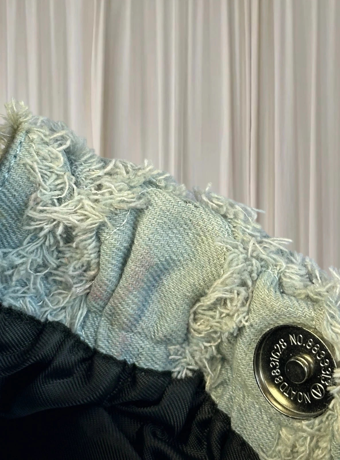 Y2k Denim Quilted Fringe Pouch Shoulder Bag - Light Blue With Elegant Pearl Charm - Image 7