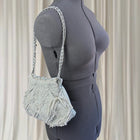 Y2k Denim Quilted Fringe Pouch Shoulder Bag - Light Blue With Elegant Pearl Charm - Image 2