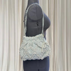 Y2k Denim Quilted Fringe Pouch Shoulder Bag - Light Blue With Elegant Pearl Charm - Image 1