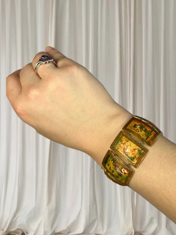 Vintage Persian Story Bracelet - Hand-Painted Lacquer Early 20th Century - Image 1