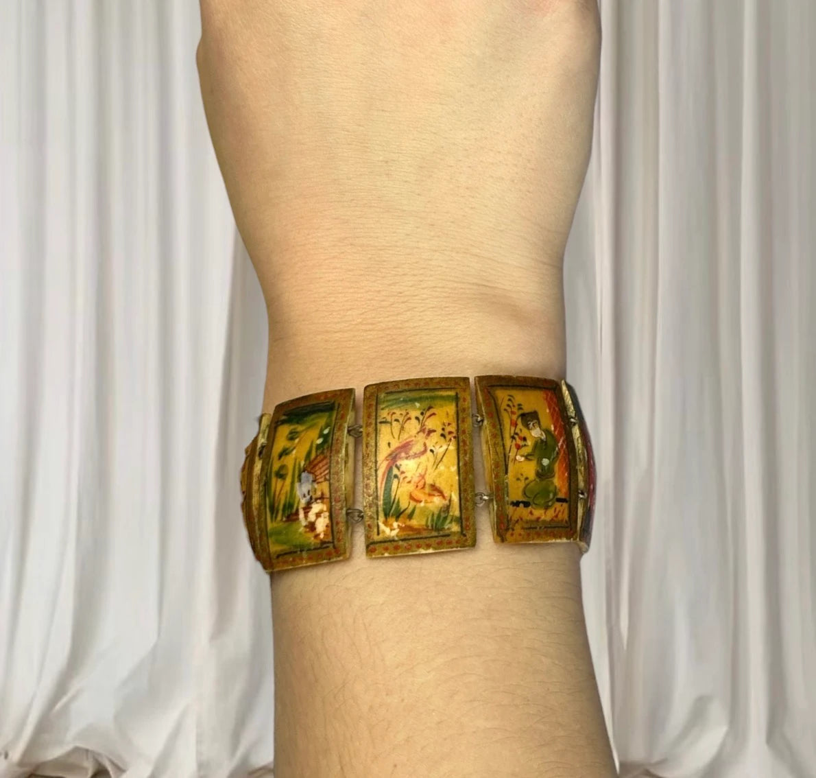 Vintage Persian Story Bracelet - Hand-Painted Lacquer Early 20th Century - Image 2