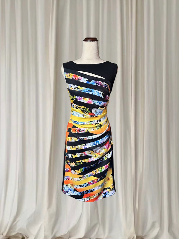 Joseph Ribkoff Women's Floral Cut-Out Cocktail Midi Dress Size 10 - Image 1