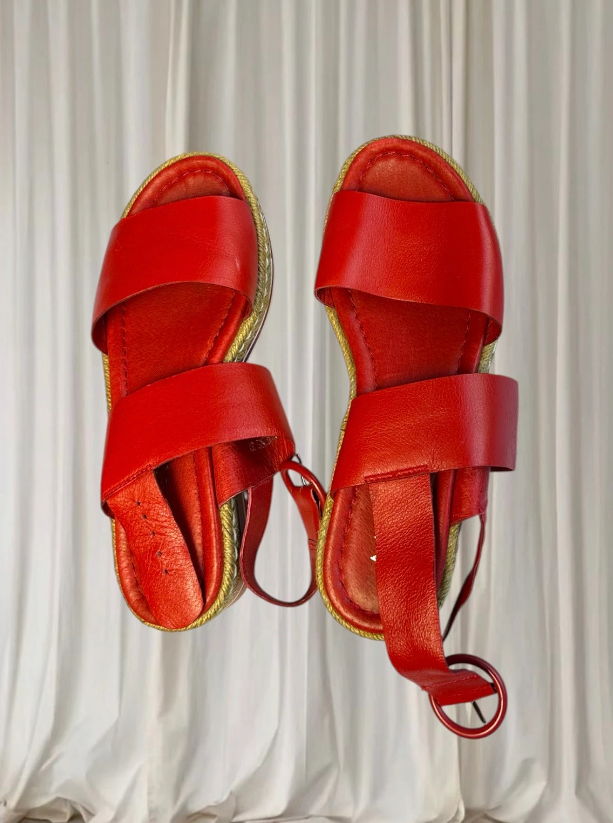Midas Leather Espadrille Wedge Sandals - Red Platform Style 37 - Image 2