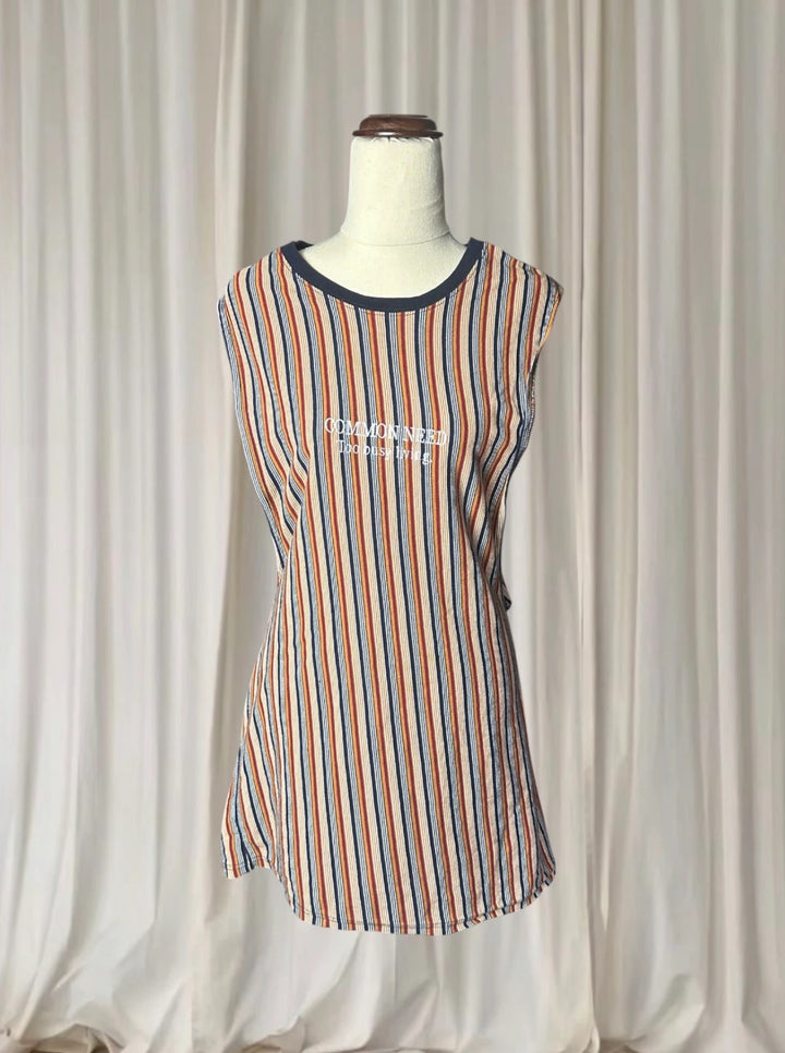 Common Need Striped Sleeveless Tank Shirt - Casual Summer Style Unisex L - Image 1