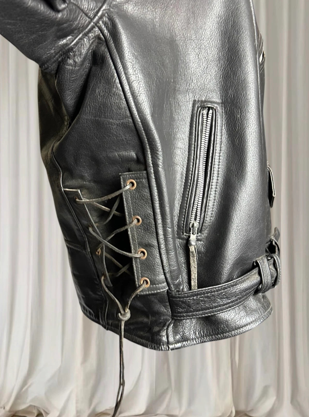 Vintage Leather Motorcycle Biker Jacket - Classic Black Genuine Leather L - Image 7
