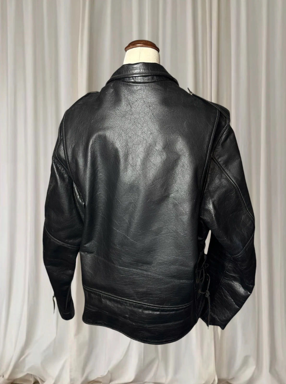 Vintage Leather Motorcycle Biker Jacket - Classic Black Genuine Leather L - Image 6
