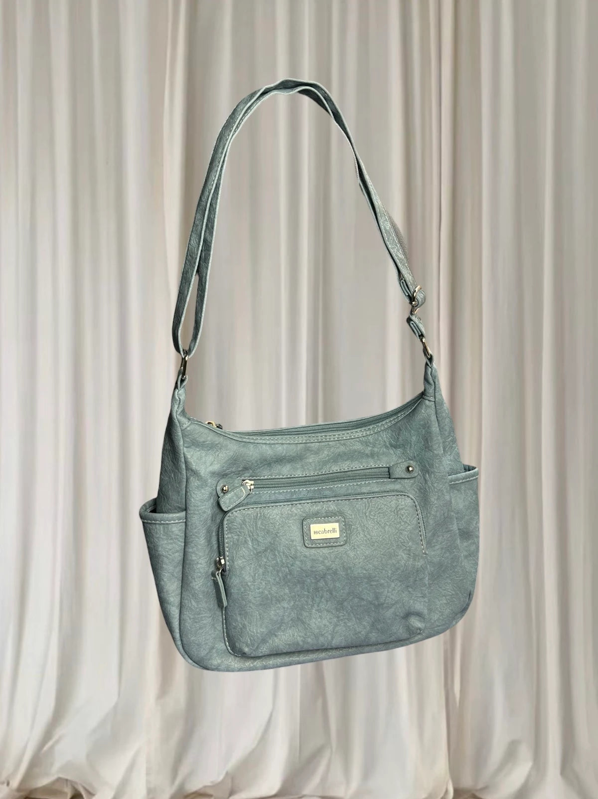 Cabrelli Blue Grey Shoulder Bag - Multi-Pocket Faux Leather - Image 1