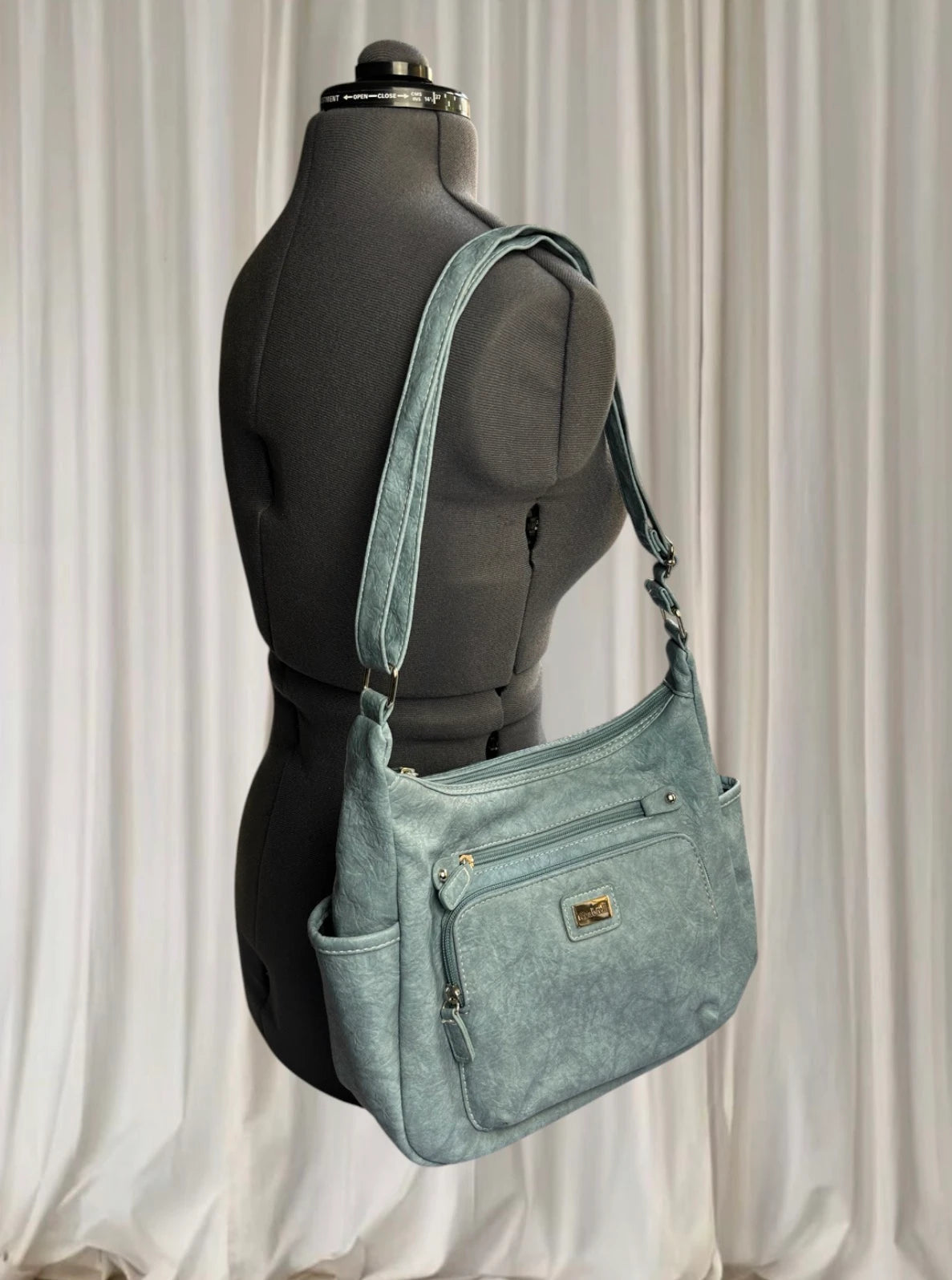 Cabrelli Blue Grey Shoulder Bag - Multi-Pocket Faux Leather - Image 3