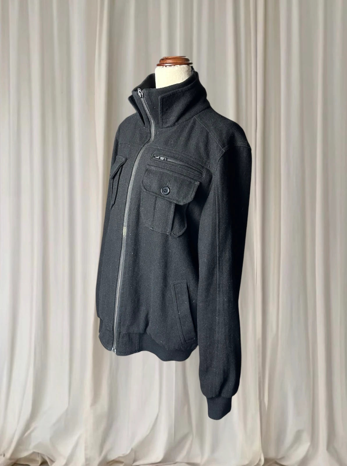 Mossimo Wool Blend Bomber Jacket - Black Funnel Neck Style M - Image 5