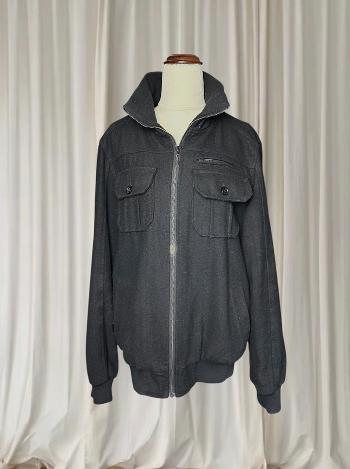 Mossimo Wool Blend Bomber Jacket - Black Funnel Neck Style M - Image 1