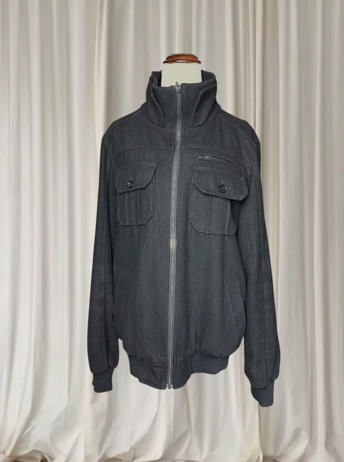 Mossimo Wool Blend Bomber Jacket - Black Funnel Neck Style M - Image 2