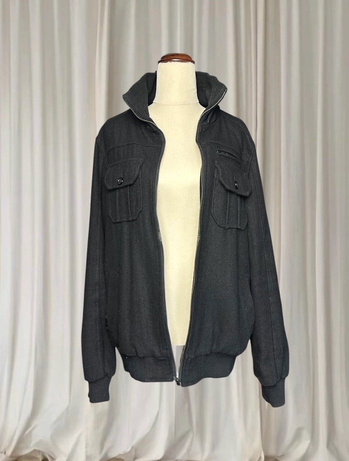 Mossimo Wool Blend Bomber Jacket - Black Funnel Neck Style M - Image 3