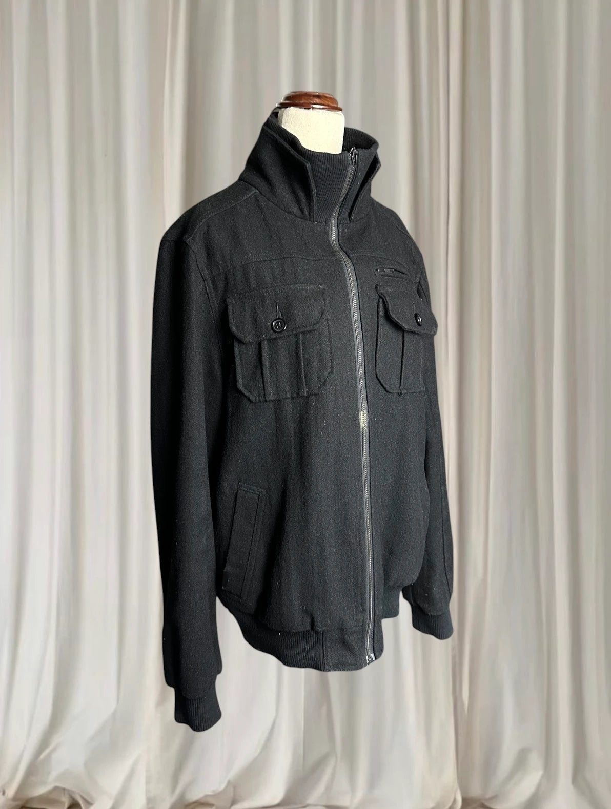 Mossimo Wool Blend Bomber Jacket - Black Funnel Neck Style M - Image 4
